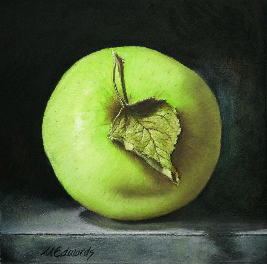 Green Apple with Leaf Painting by Marna Edwards Flavell