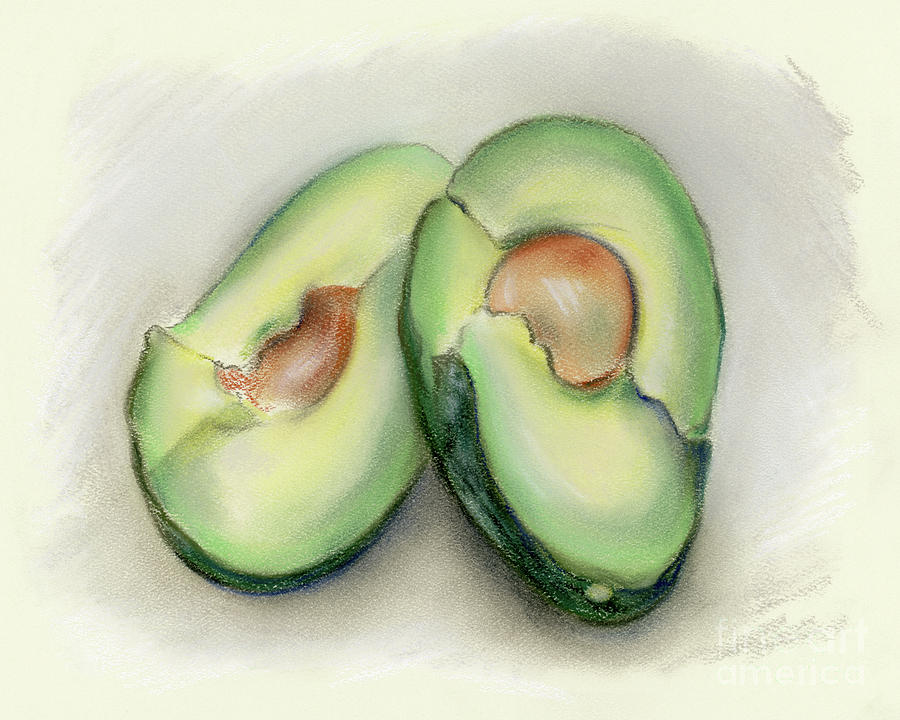 Still Life Pastel - Green Avocado Halves by MM Anderson