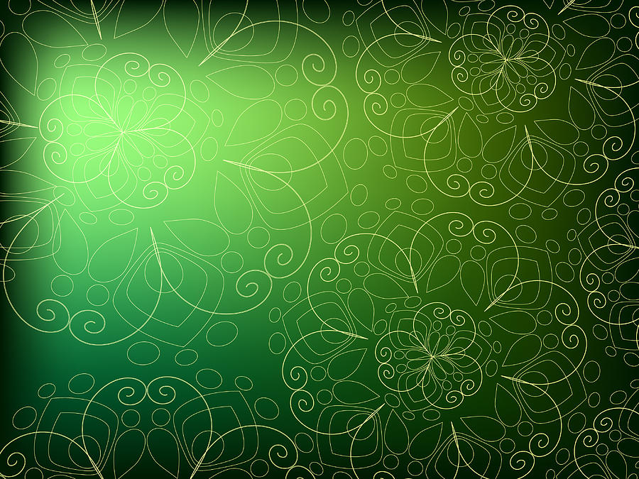 Green Background With A Golden Pattern Of Curls Mixed Media by Anastasia  Bogoiavlenskaia - Pixels