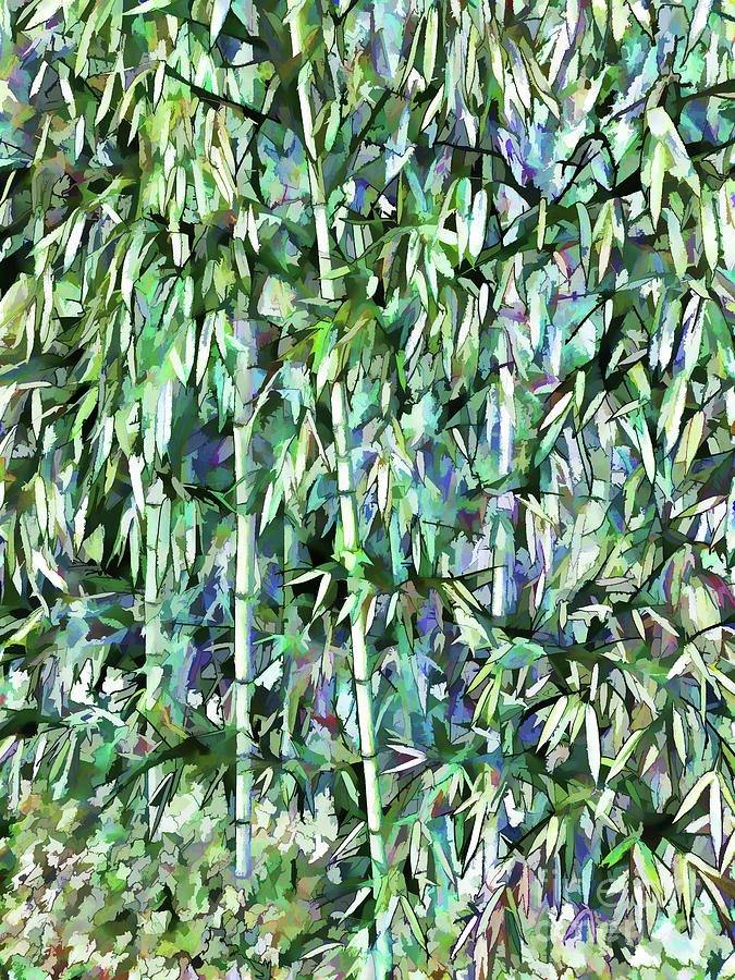 Green bamboo tree in a garden Painting by Jeelan Clark