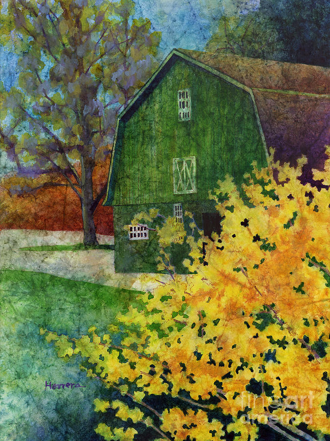 Barn Painting - Green Barn by Hailey E Herrera