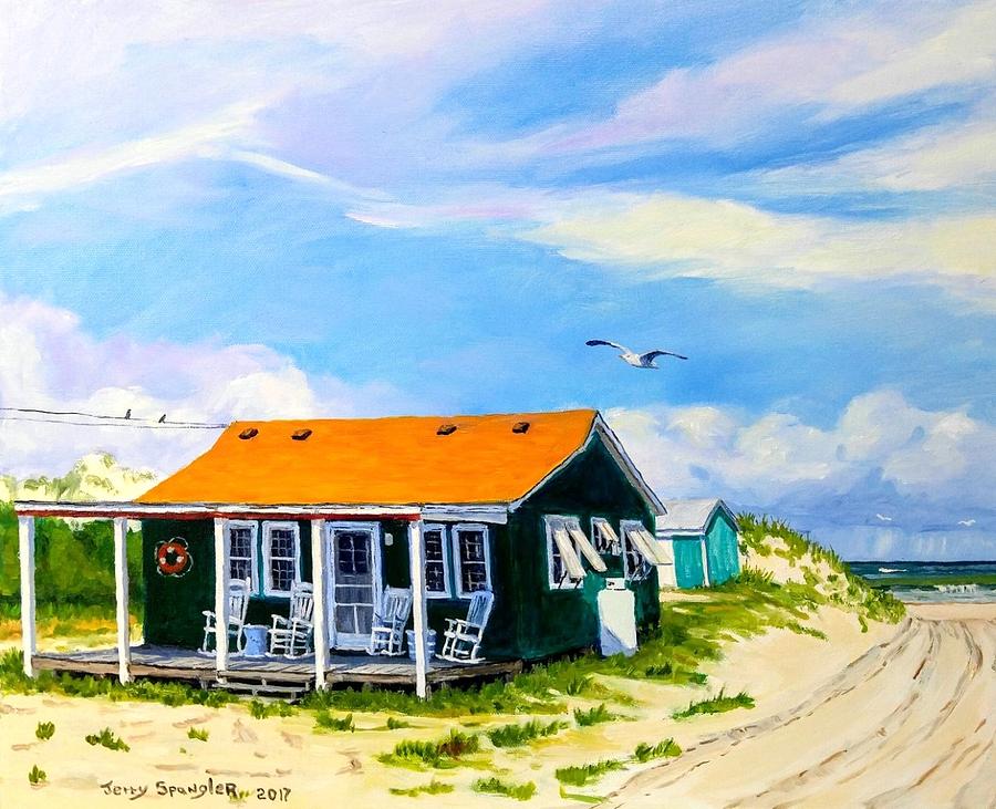 Green Beach House Painting by Jerry SPANGLER - Fine Art America