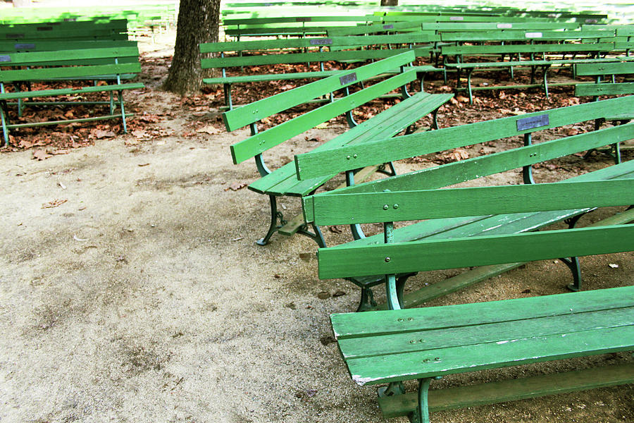 Green Benches- Fine Art Photo by Linda Woods Mixed Media by Linda Woods