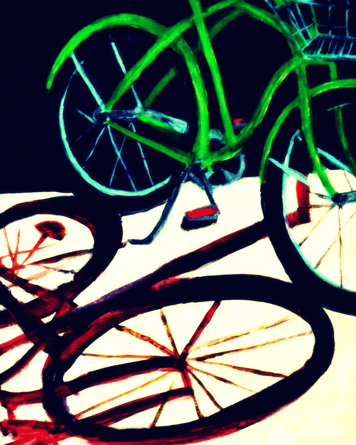 Green Bike and Shadow Painting by Katy Hawk
