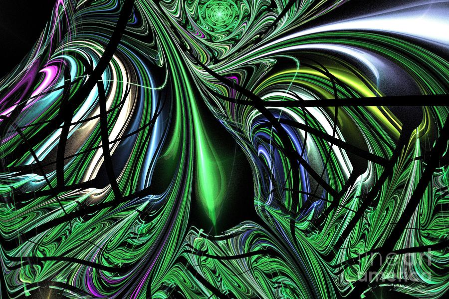 Abstract Digital Art - Green Blue Paint by Kim Sy Ok