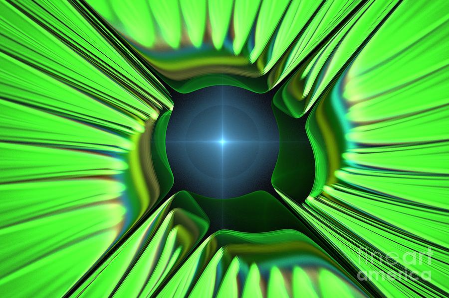 Abstract Digital Art - Green Blue Spikes by Kim Sy Ok