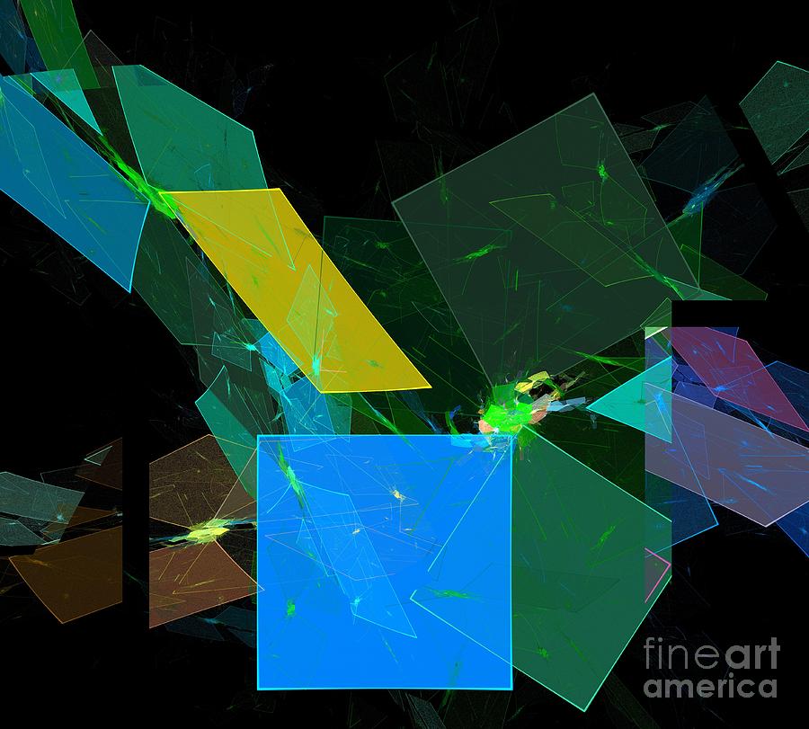 Abstract Digital Art - Green Blue Windows by Kim Sy Ok