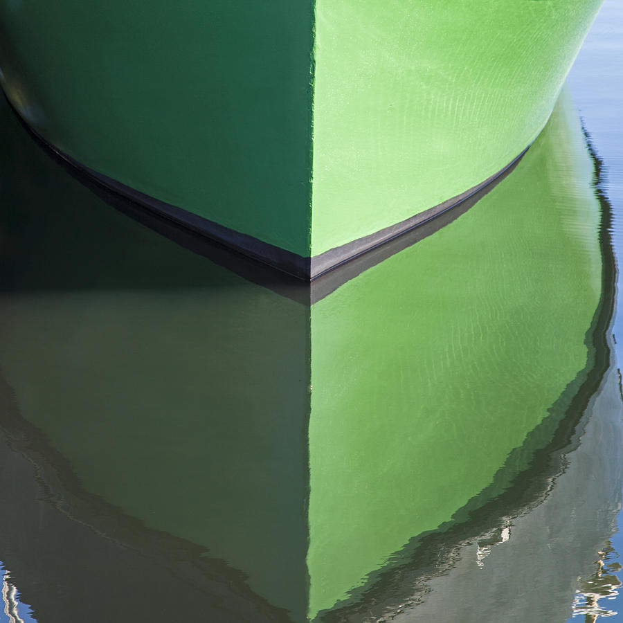 Green Boat Reflection Photograph by Charles Harden