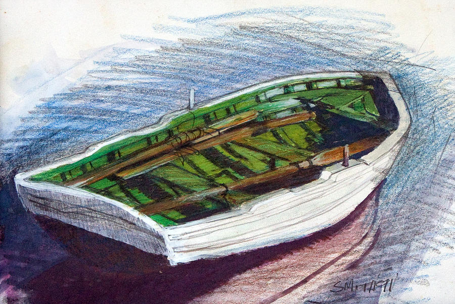 Green Boat Painting by Tom Smith