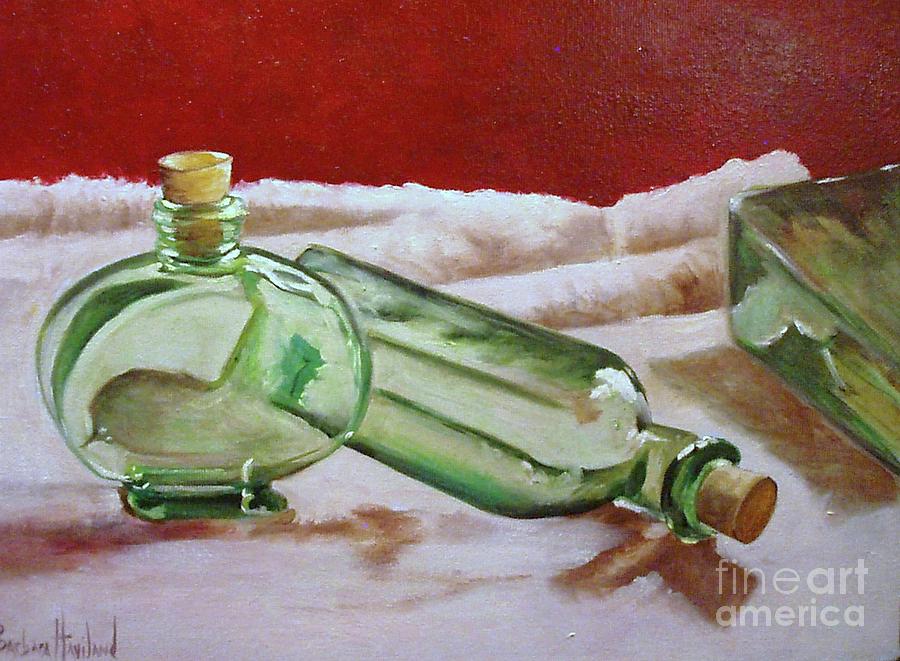 Green Bottles Painting by Barbara Haviland
