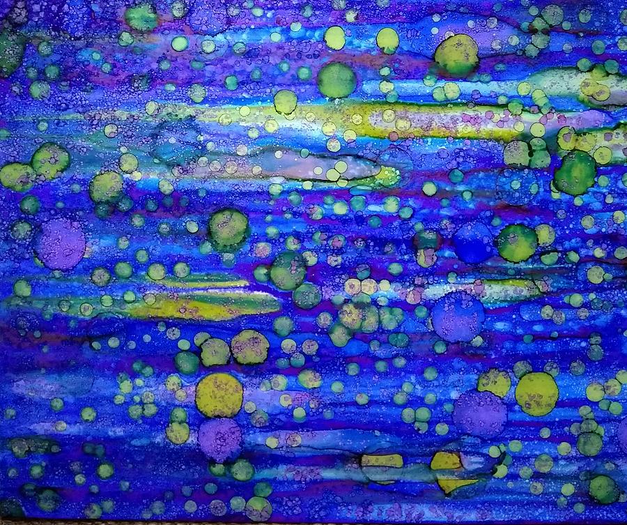 Green Bubbles In a Purple Sea Painting by Betsy Carlson Cross