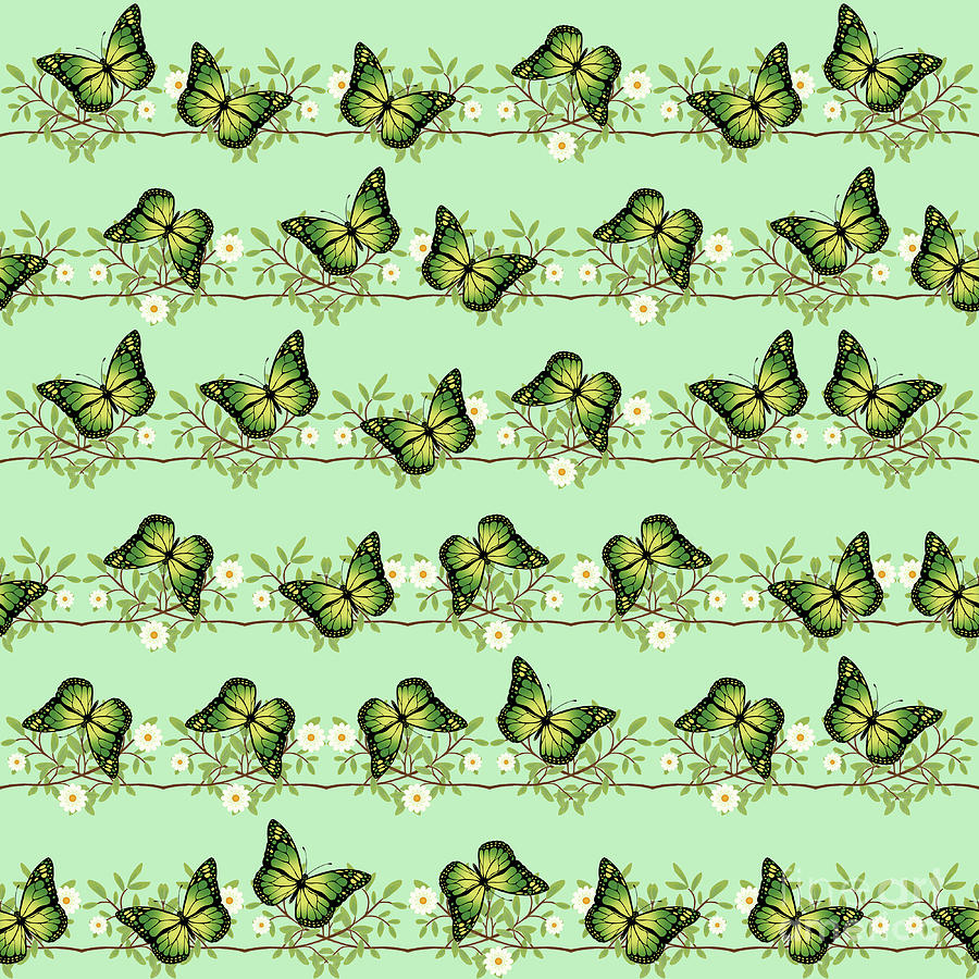 Green butterflies pattern Digital Art by Gaspar Avila