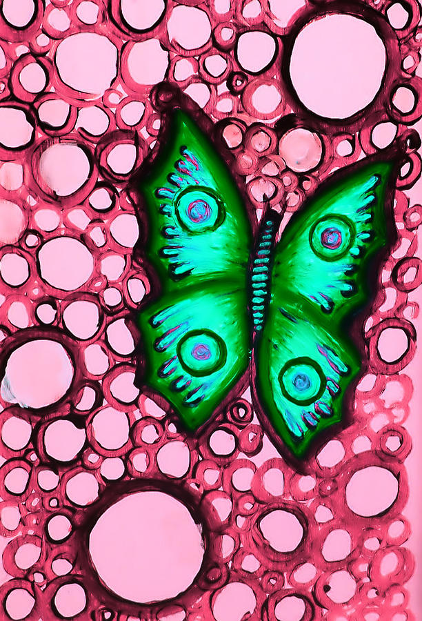 Nature Painting - Green Butterfly by Brenda Higginson