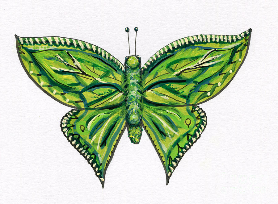 Green Butterfly Illustration Painting by Catherine Gruetzke-Blais