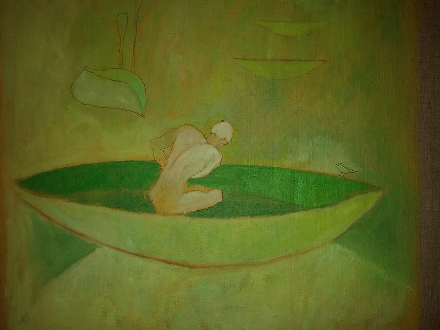 Landscape Painting - Green Canoe by Victoria Sheridan