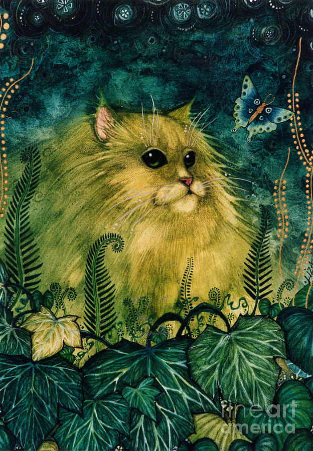 Green Cat original acrylic painting Painting by Liza Paizis - Fine Art ...