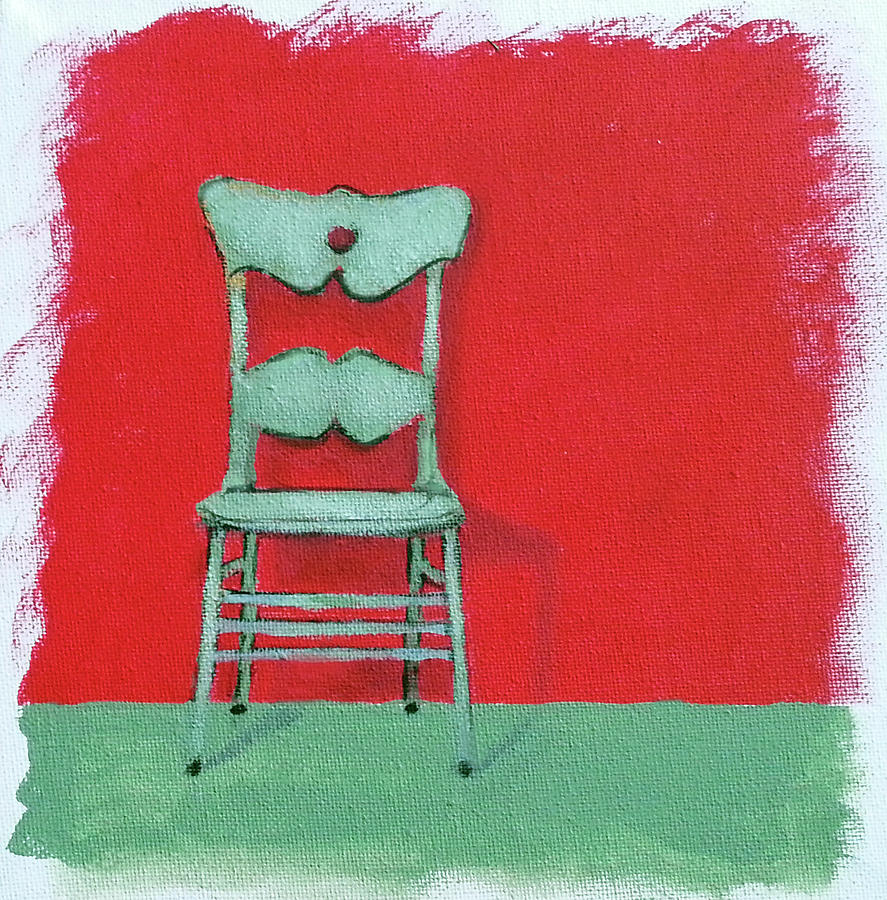 Green chair on a red wall Painting by Florentina Maria Popescu