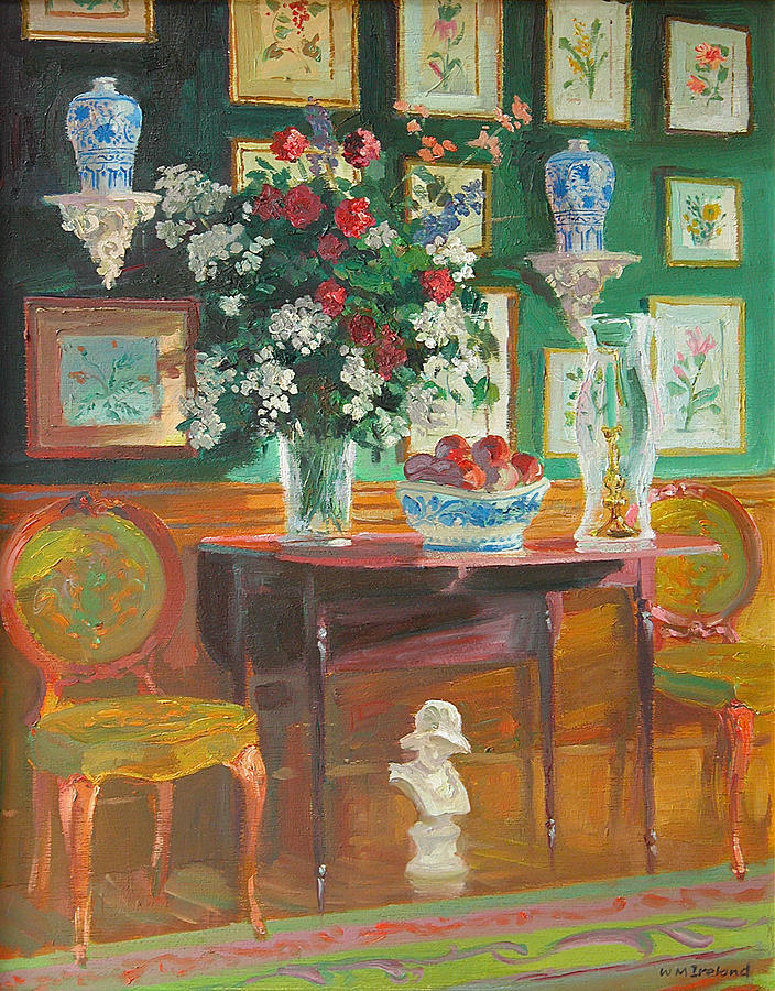 Flower Painting - Green Chairs by William Ireland