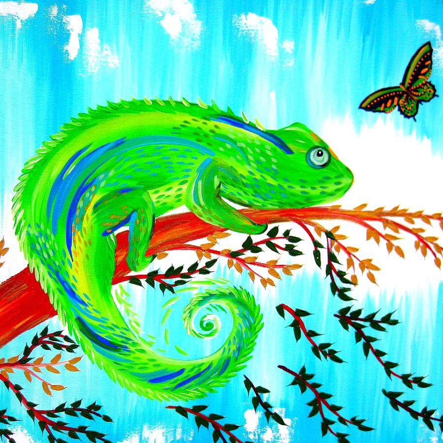 Green Chameleon Painting