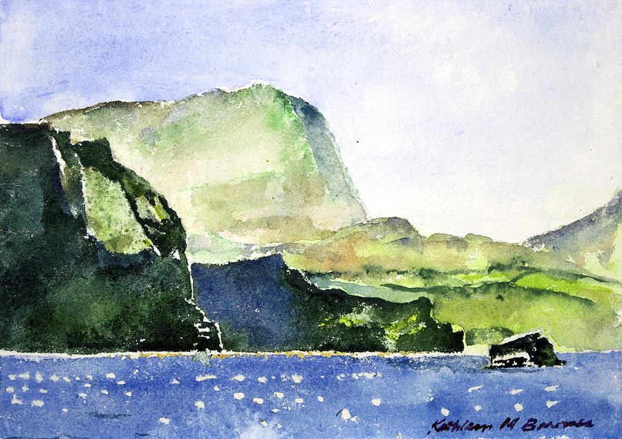 Green Cliffs and Sea Painting by Kathleen Barnes