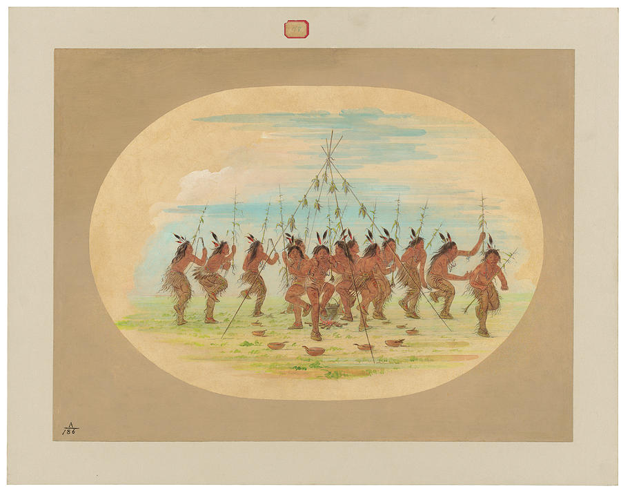 Green Corn Dance, Minatarrees Painting by George Catlin