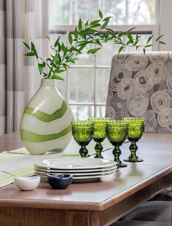 Vase Photograph - Green Decor Dinning Table Place Settings by Betty Denise