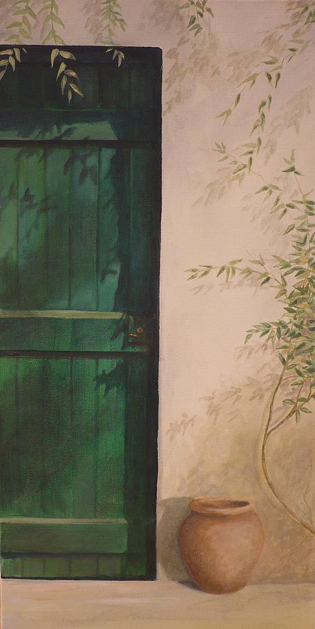 Green Door Painting by Caroline Philp