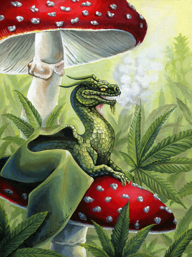 Dragon Painting - Green Dragon by Rebecca Magar