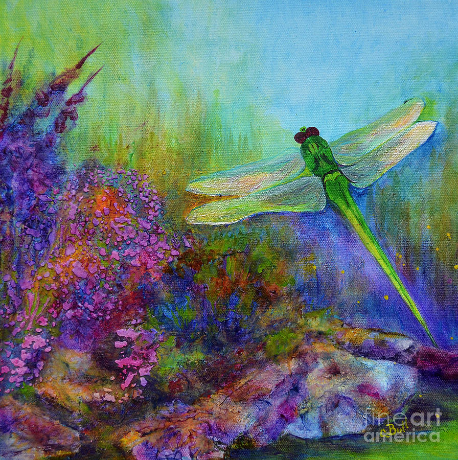 Nature Painting - Green Dragonfly by Claire Bull