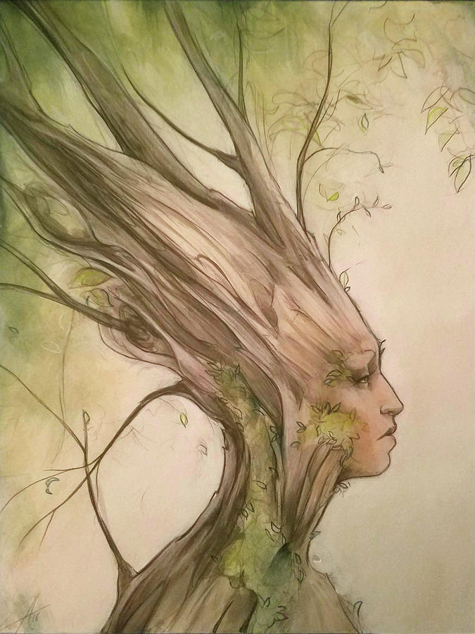Green Dryad Painting by Jacqueline Hudson