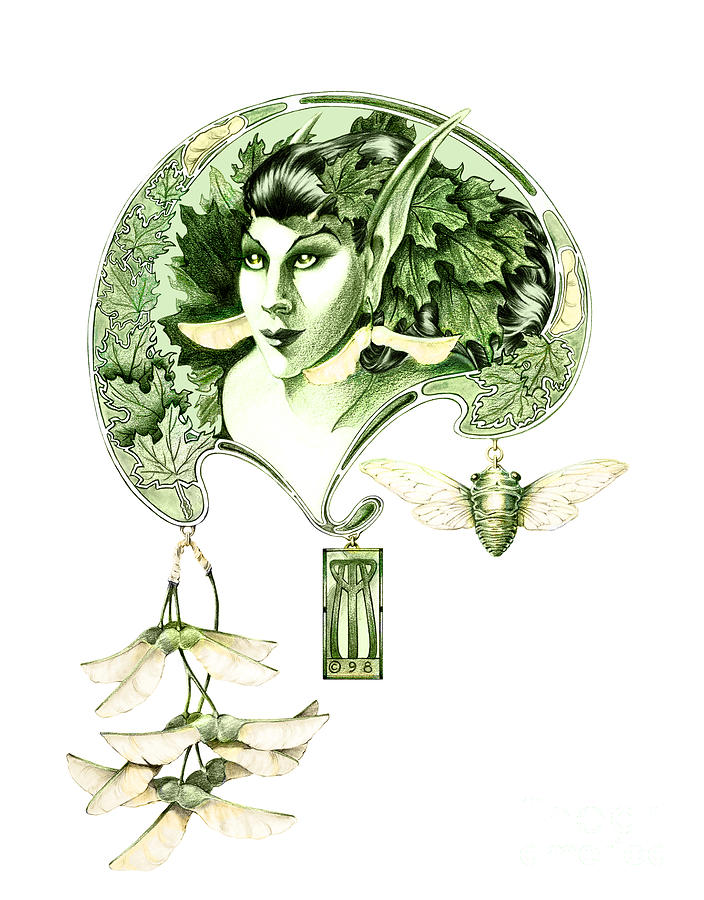 Green Dryad Drawing by Melissa A Benson
