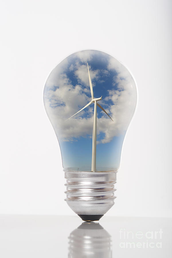 Green Energy - Wind Turbine Generator inside a Light Bulb Photograph by Andre Babiak