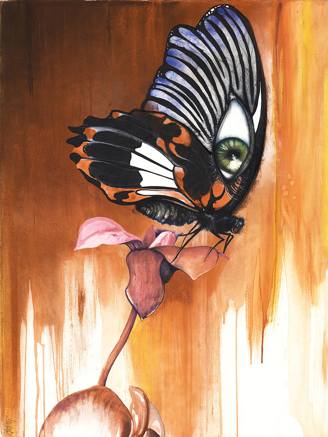 Green Eye Butterfly Mixed Media by Anthony Burks Sr