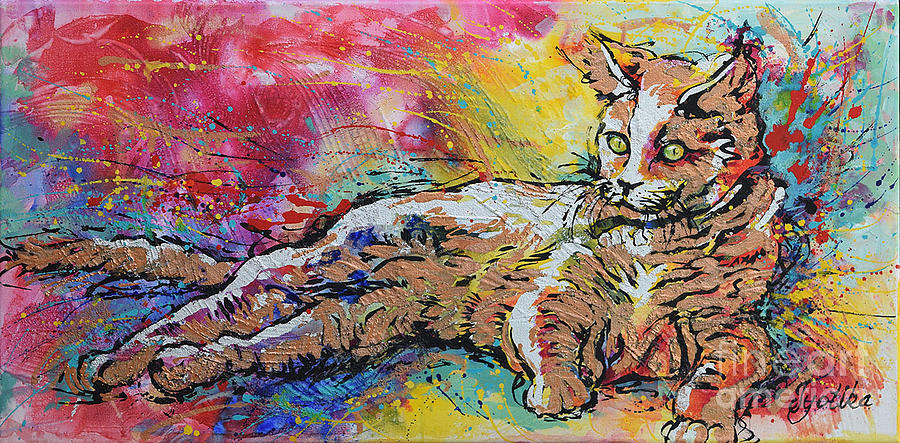 Green Eye Katze Painting by Jyotika Shroff