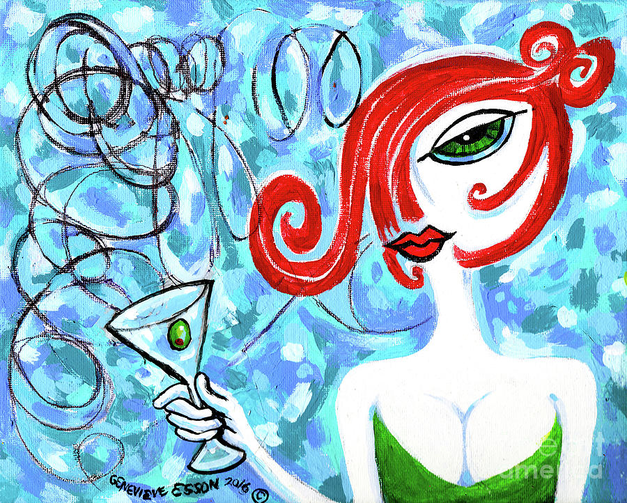Green-eyed Redhead With A Martini Painting