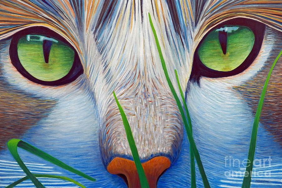 Cat Painting - Green Eyes by Brian  Commerford