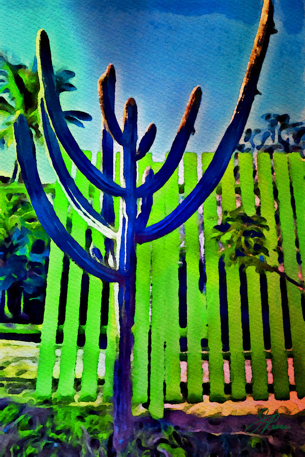 Green Fence Painting by Joan Reese