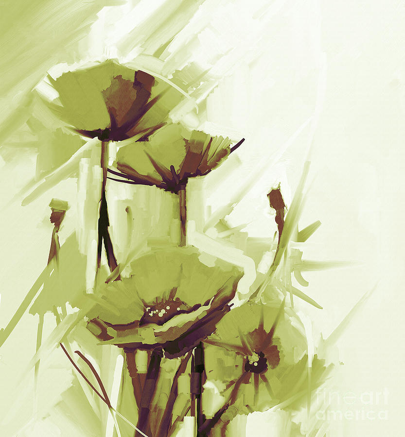 Green Flowers 01 Painting by Gull G