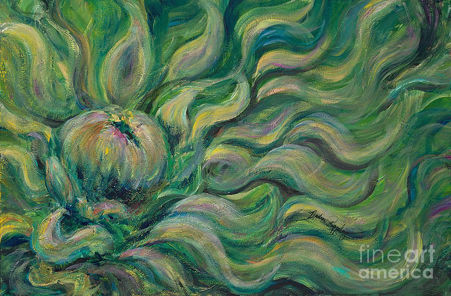 Green Flowing Flower Painting by Nadine Rippelmeyer
