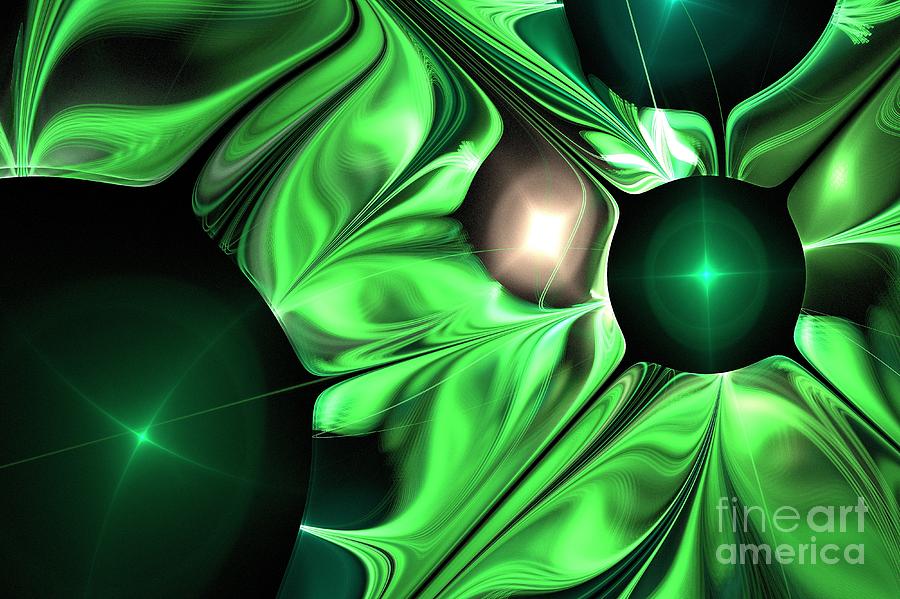 Abstract Digital Art - Green Flowy Swirls by Kim Sy Ok