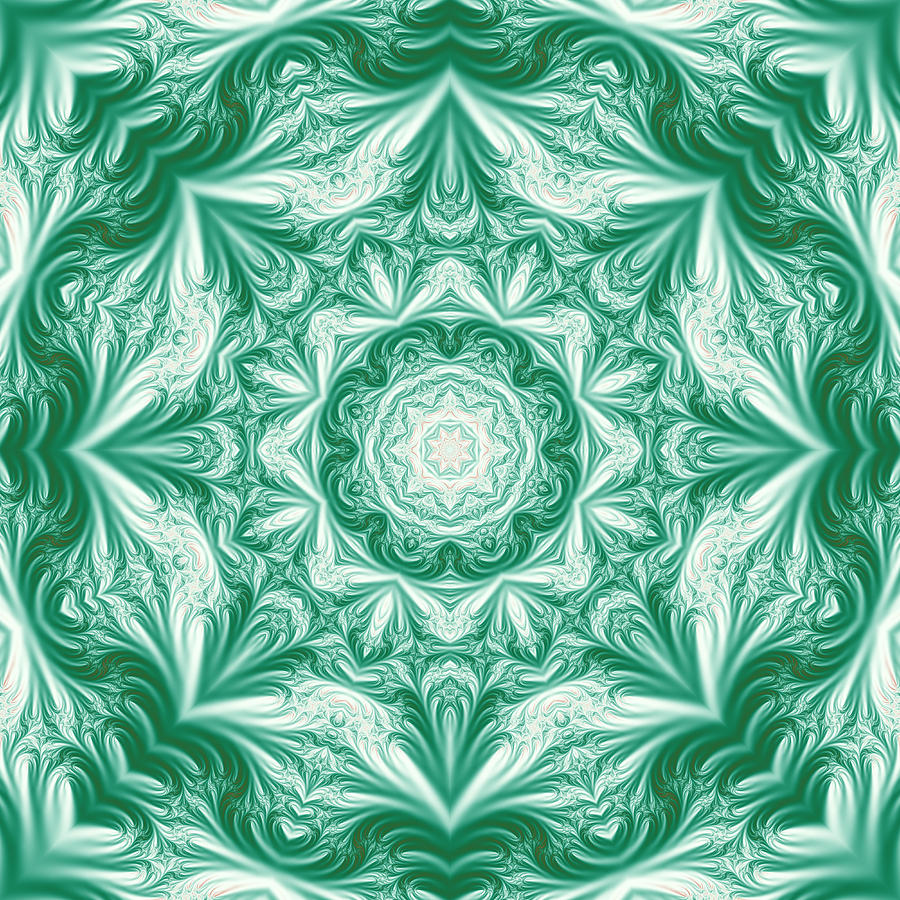 Green Fractal Mandala Digital Art