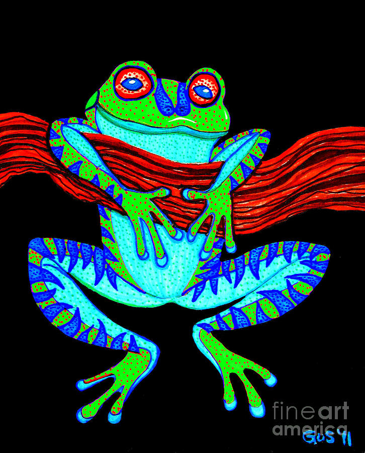 Green Frog Hanging On Drawing by Nick Gustafson