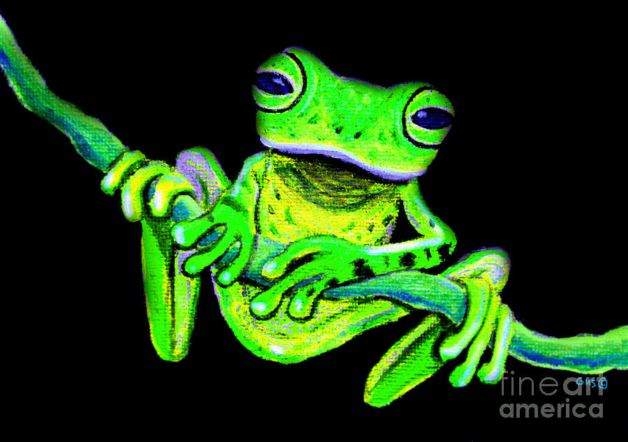 Green Frog On A Vine Painting by Nick Gustafson