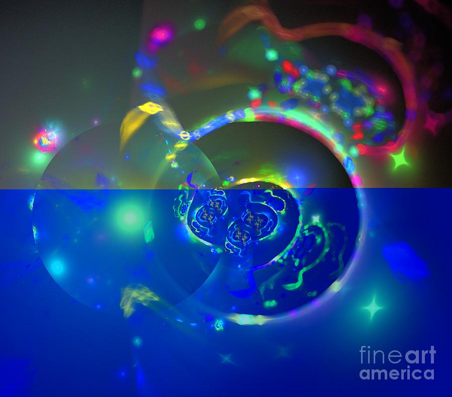 Abstract Digital Art - Green Galaxy Spheres by Kim Sy Ok