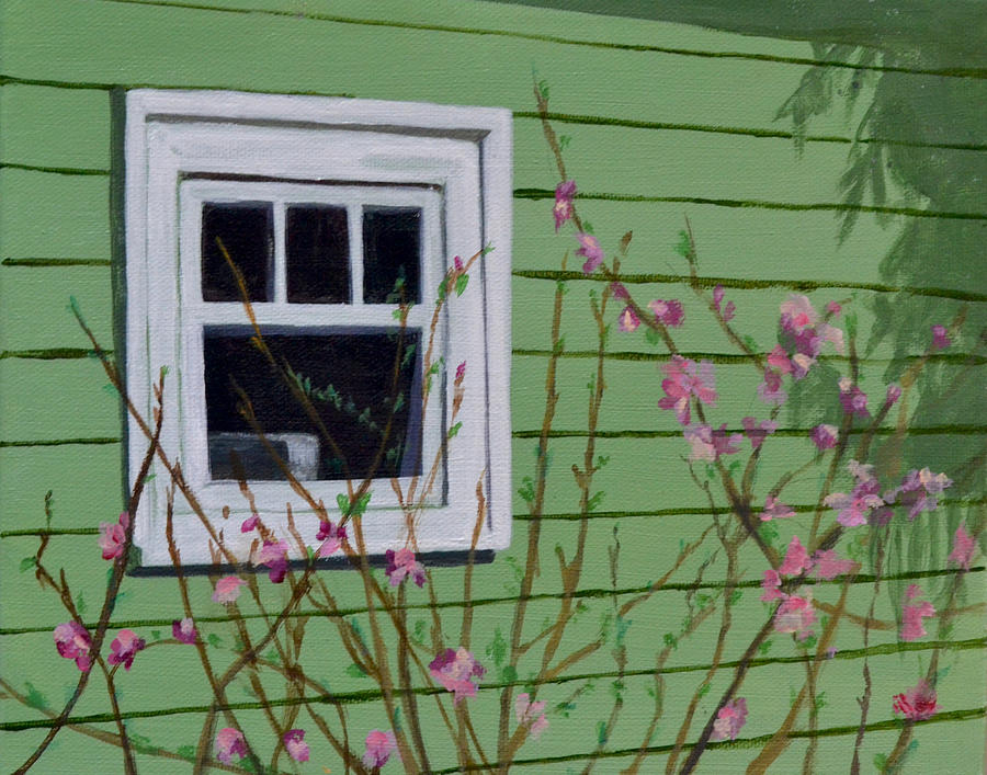 Portland Painting - Green Garage in Spring by Mary Chant