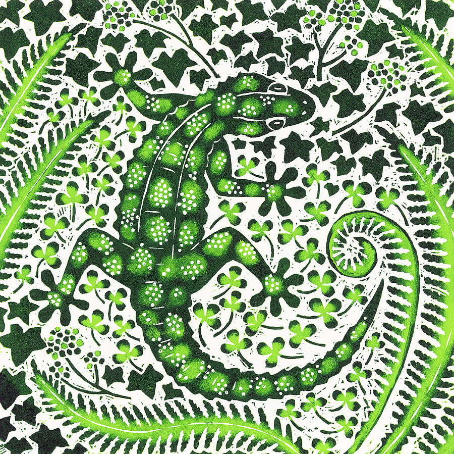 Pattern Painting - Green Gecko by Nat Morley