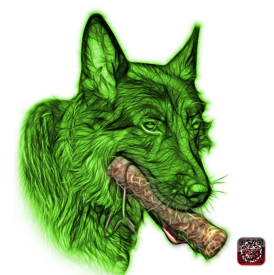 Green German Shepard and Toy - 0745 F Painting by James Ahn