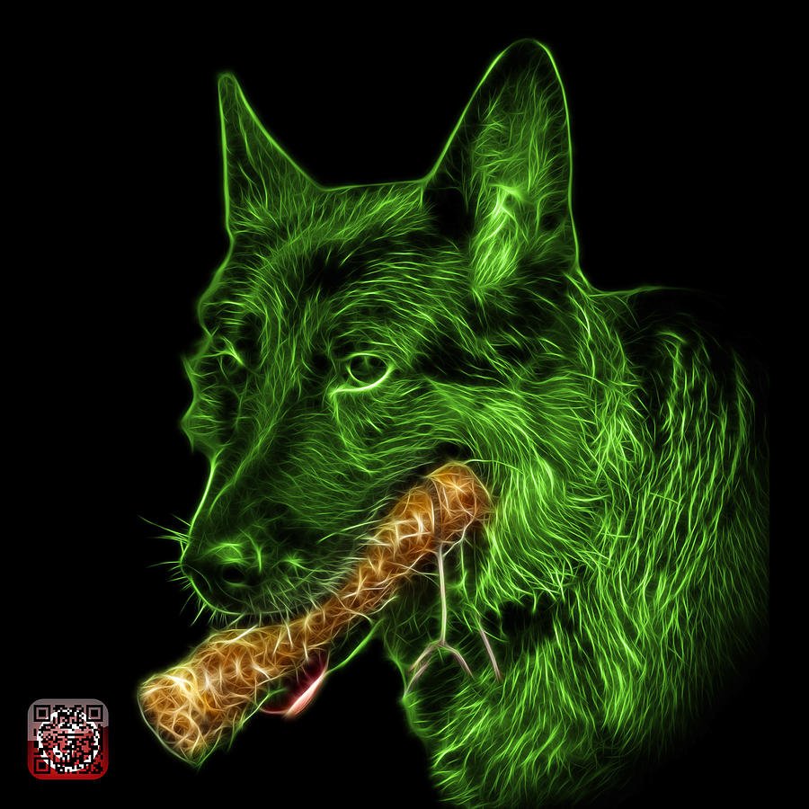 Green German Shepherd and Toy - 0745 F Digital Art by James Ahn