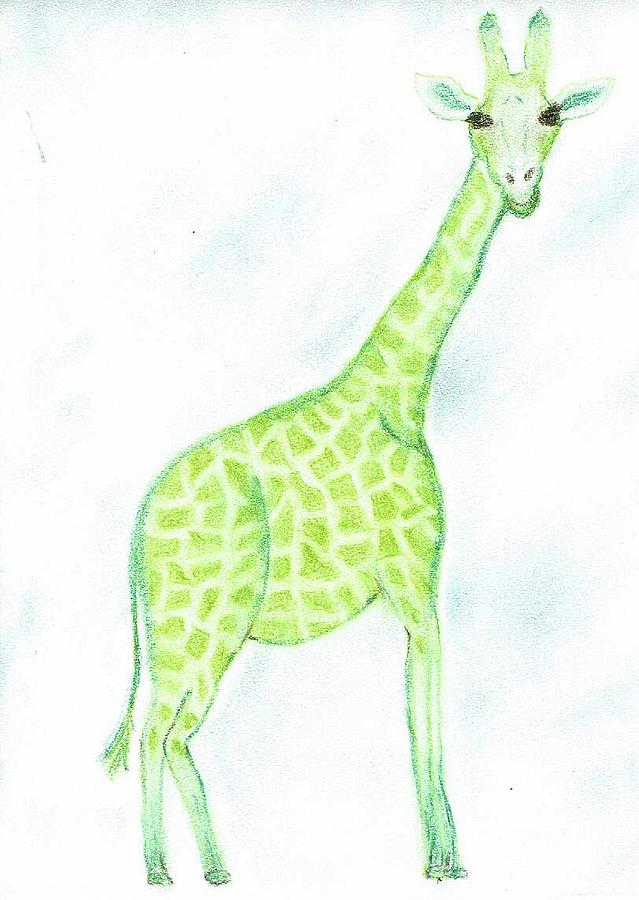 Green Giraffe  Pastel by Sarah Warman