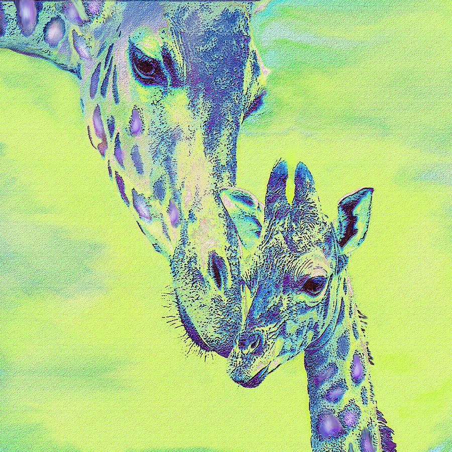 Giraffe Digital Art - Green Giraffes by Jane Schnetlage